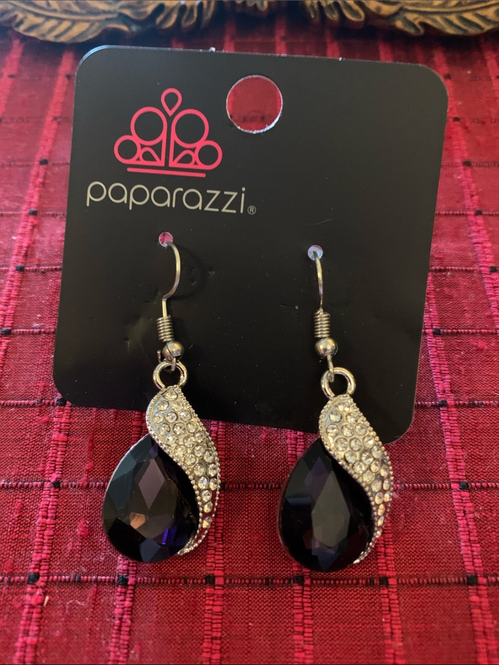 paparazzi Silver-Tone Purple Teardrop Pavé Earrings
